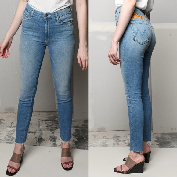 MOTHER High Waisted Looker Ankle Fray Jeans, Shoot to Thrill Wash w/ Leopard - Picture 10 of 10